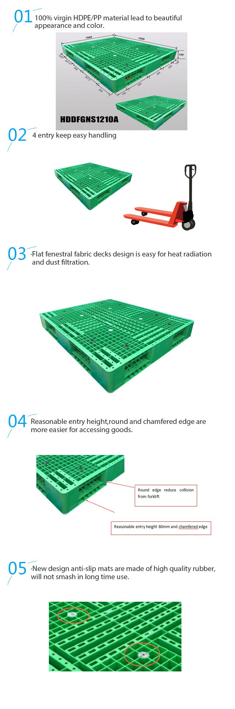 heavy duty large stackable double sides HDPE plastic pallet for sale