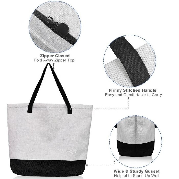 Personalized Large Capacity Eco Friendly Sublimation Linen Shoulder Tote Bag For Sublimation Photo Printing
