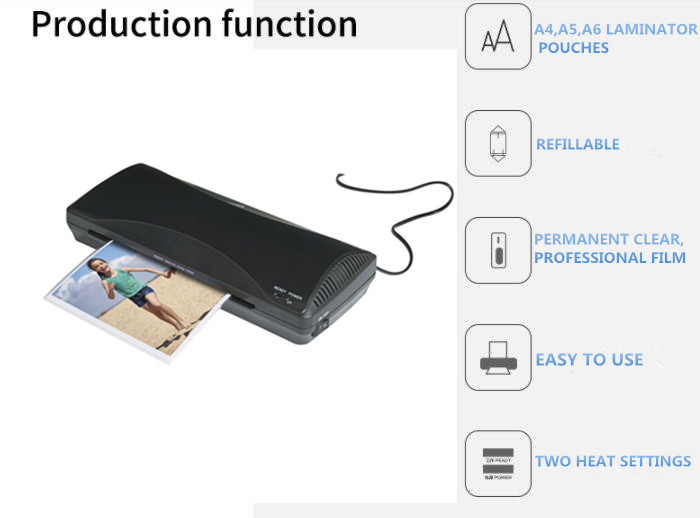Black Laminator Machine A4 Maximum Quick Warm-up Hot Cold Fast Lamination 2 Rollers
