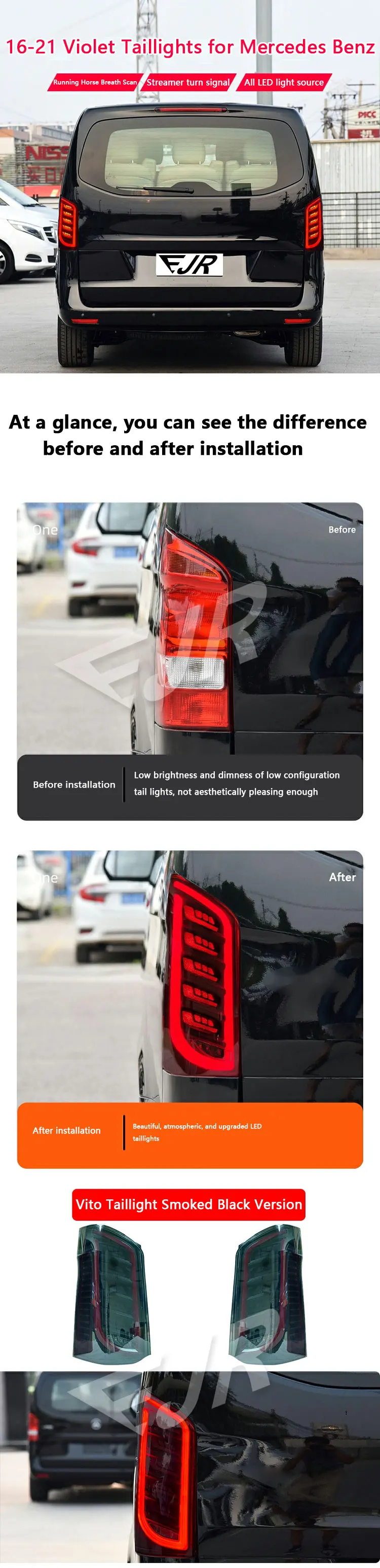 16-21 Taillight Assembly For Mercedes Benz VITO V-Class Retrofit Flow Direction LED Running Lights V260 W447