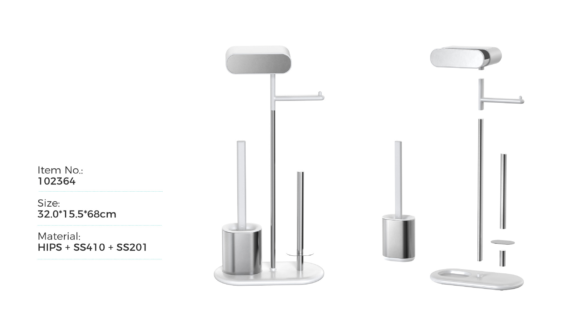 Bathroom Paper Holder Stainless Steel Compact TPR Toilet Brush Holder SET