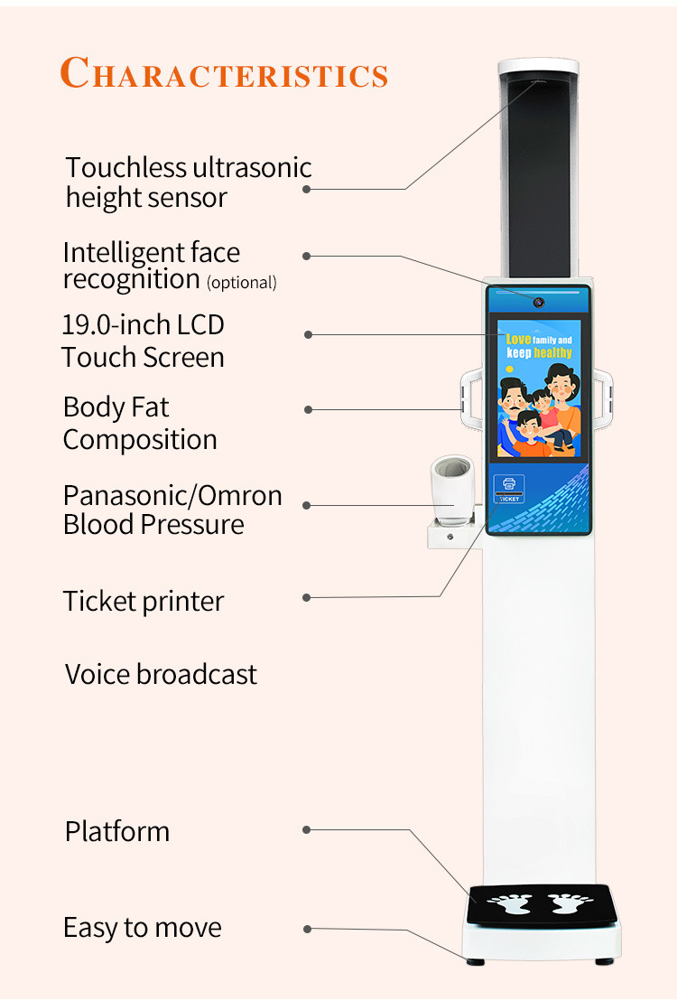 Body Fat Height Weight BMI Blood Pressure Machine LCD HD 19.0 Inch