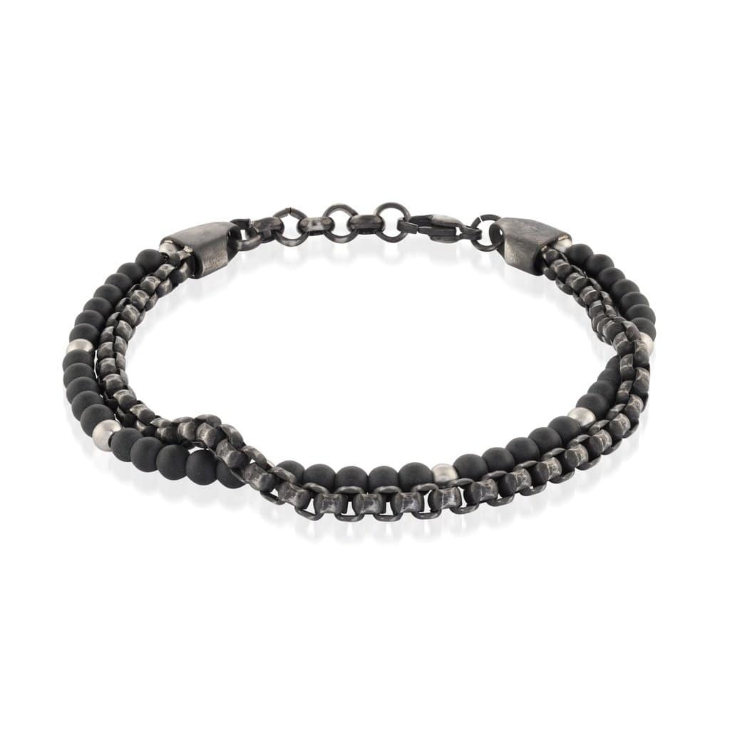 Mens 316L Stainless Steel Chain Bracelet Woven Rope PU Leather Cord Wrap Bracelet
