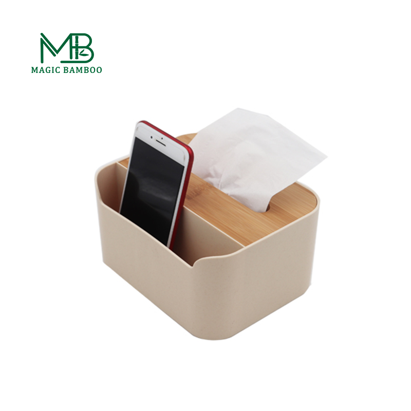 Direct Napkin Holder Table Organizer with Cubicle Plastic Tissue Box and Bamboo Lid