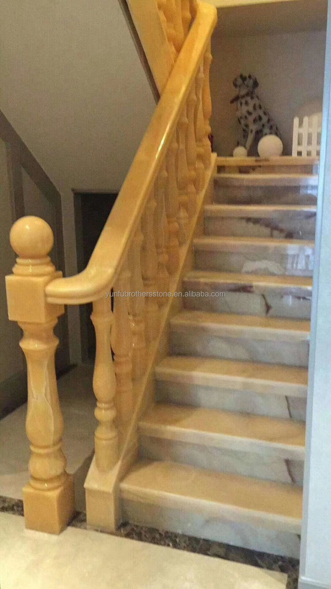White and Green Onyx Marble Handrail for Staircase Modern Polished Balustrades Column