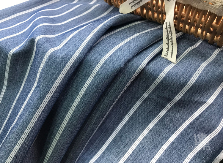 180gsm Blue And White Stripe Fabric Viscose Rayon Yarn Dyed TR Type