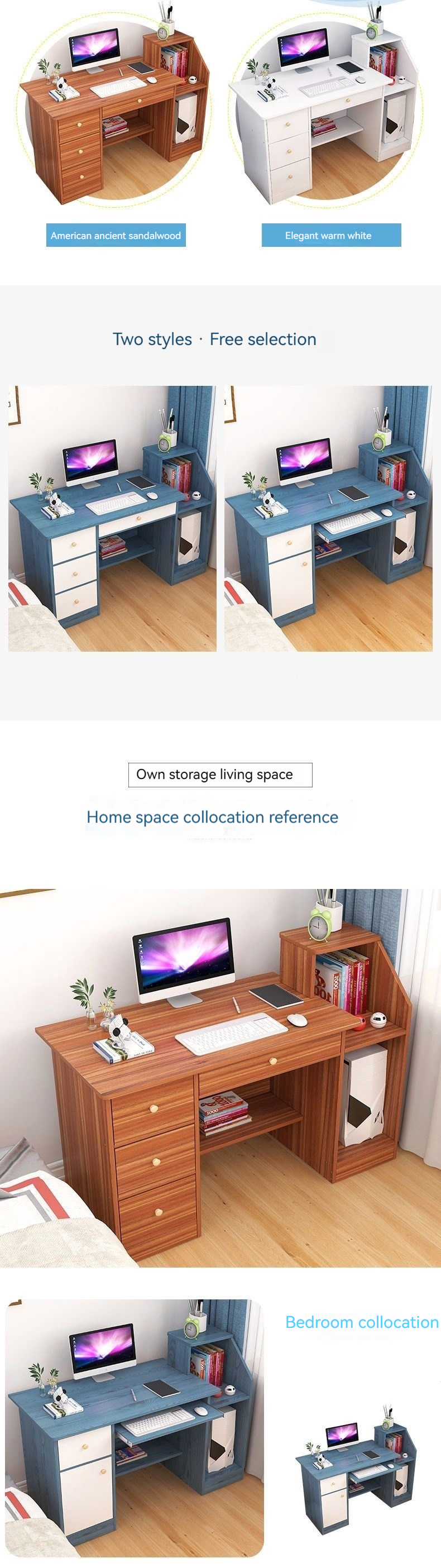 Contemporary Design Home Office Desk with Multifunctional Storage and Main Unit Stand