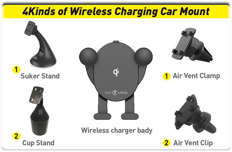 10W Qi Wireless Charging Phone Holder , Dashboard Air Vet Car Charging Holder