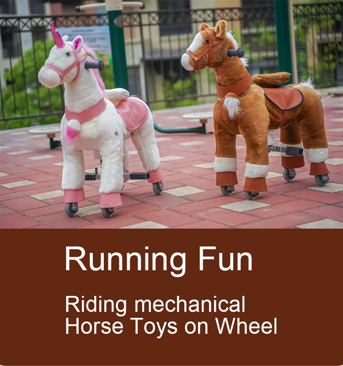 120W Kiddy Ride Machine Mechanical Rocking Horse Plush Toy On Wheels