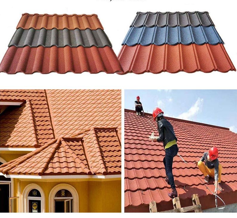 Villas Building Top Roof Tile Color Stone Coated Bond Tile AZ70 Stone Coated Metal Tile 50 Years Warranty Wave Tile
