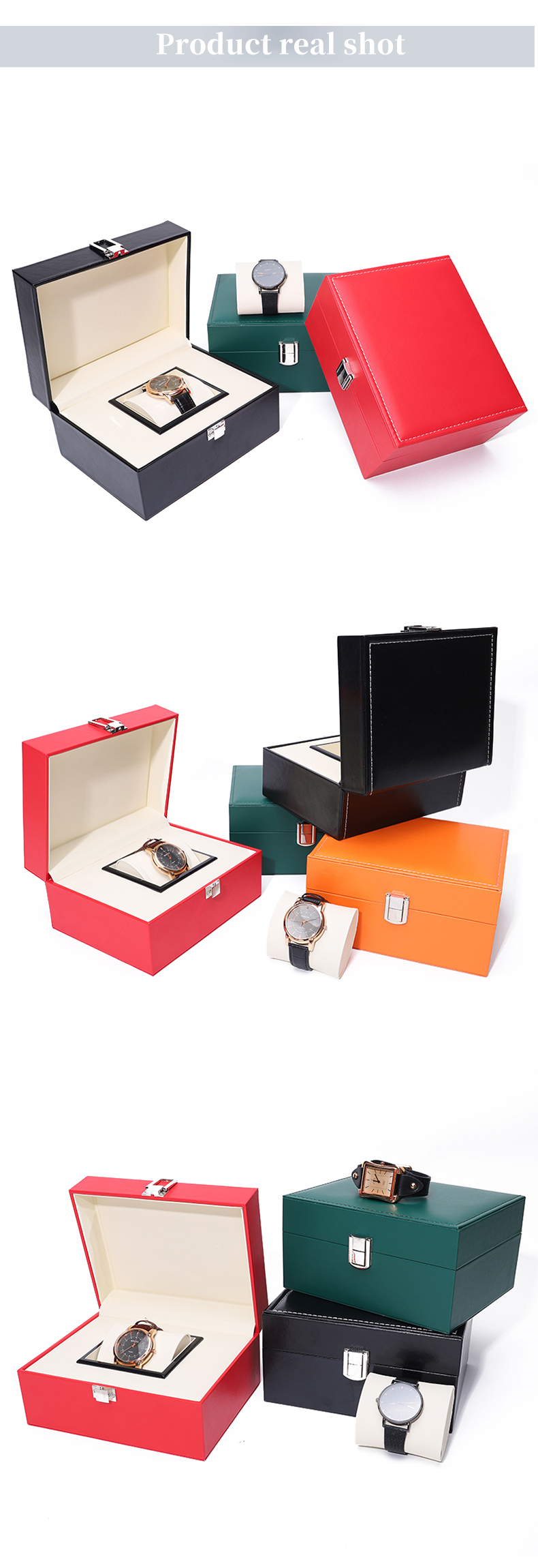 Plain Supple Faux Leather Watch Case Watch Packaging Box With Buckle Closure