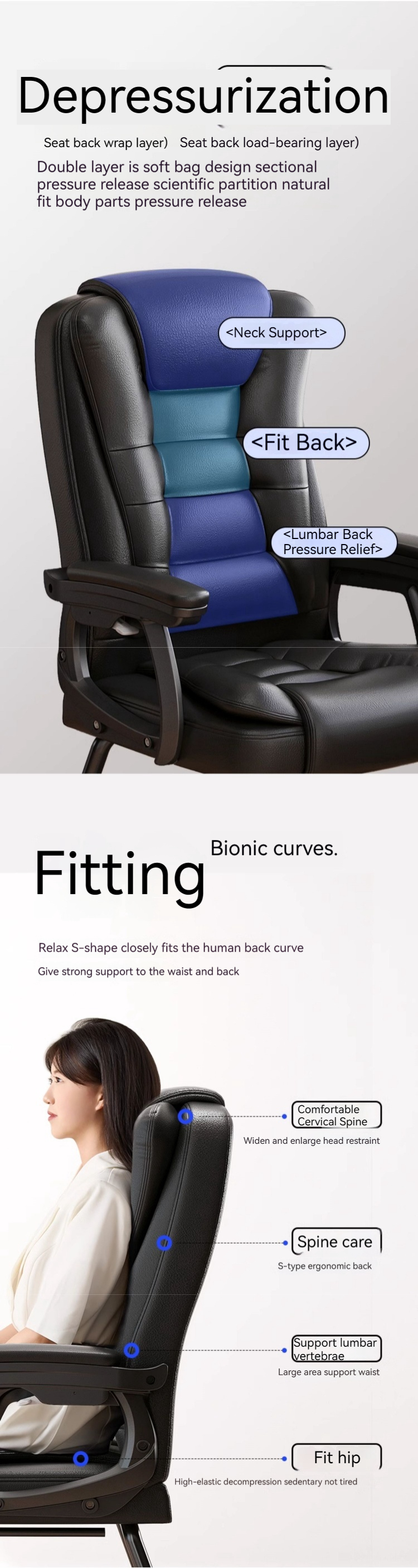 Comfortable Sedentary Brown Bow Sleep Lumbar Protector Recliner PC Chair for Conference