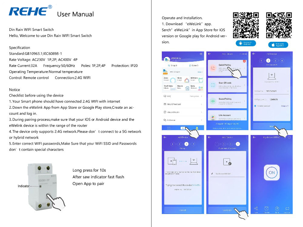 2P WIFI Circuit Breaker Energy Power kWh Meter r Switch Relay Voltmeter Current Leakage RCCB RCBO Limitter