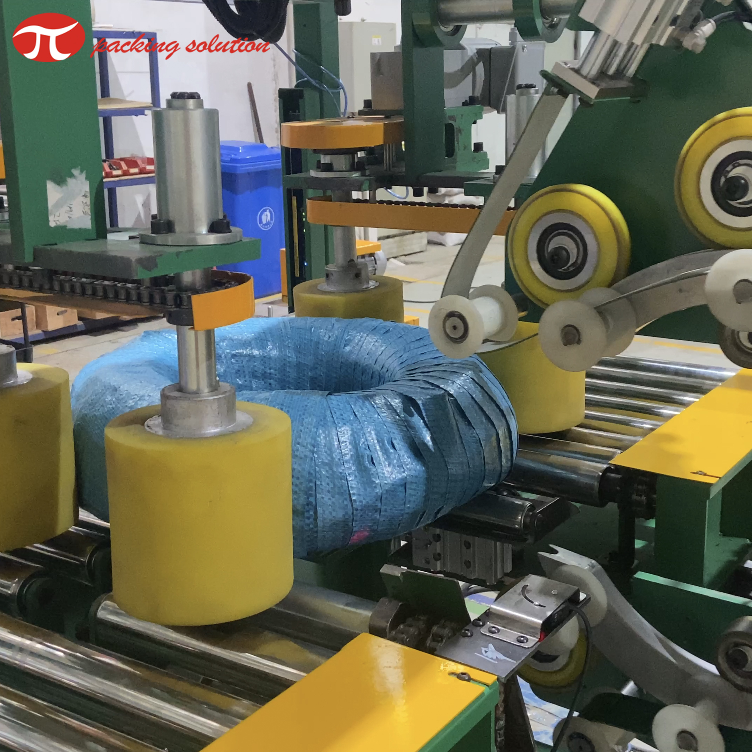 GW600 Horizontal Pipe coil wrapping machine using knit tape as mail packing material