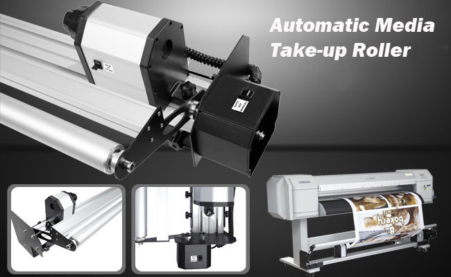 automatic media printer take-up roller reel