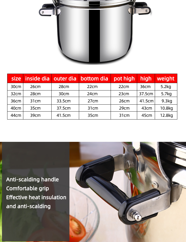 SUS304 Stainless Steel Pressure Cooker 30 - 44cm Sustainable