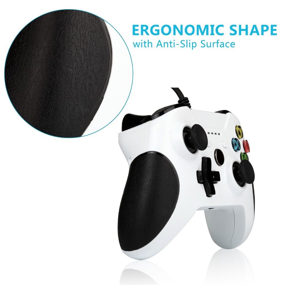 Dual Vibration 1.8m Wired Controller Gamepad with 4 LED Indicators 3.5mm Audio Jack for XBox One Slim and Windows PC