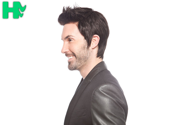Natural Black Layered Men Hair Wigs With Short Hair Bangs , Short Length