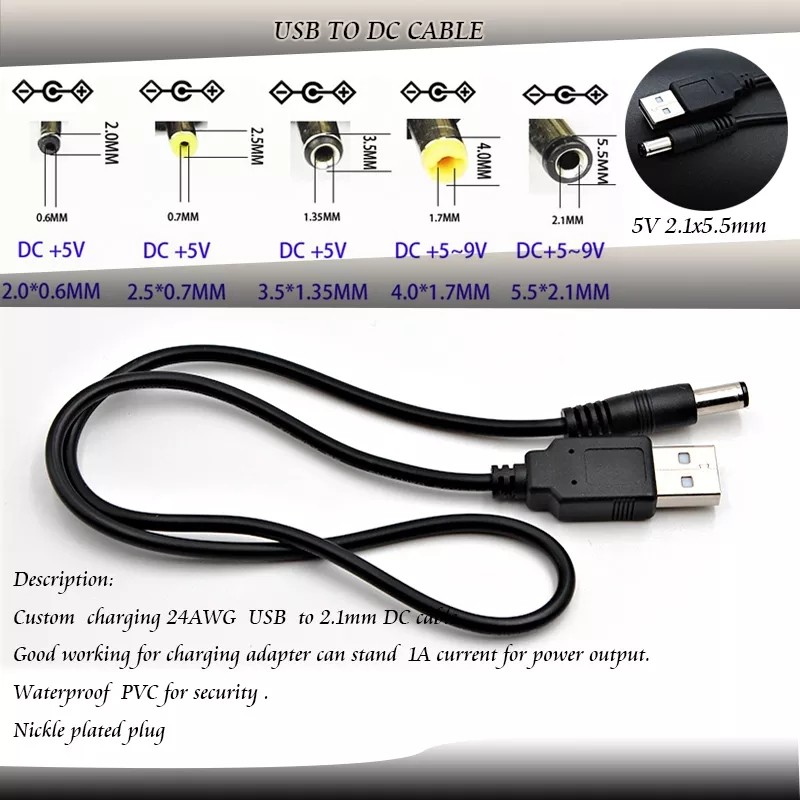 Flexible Custom USB Cables 90 Degree Right Angle DC Plug 10m Length