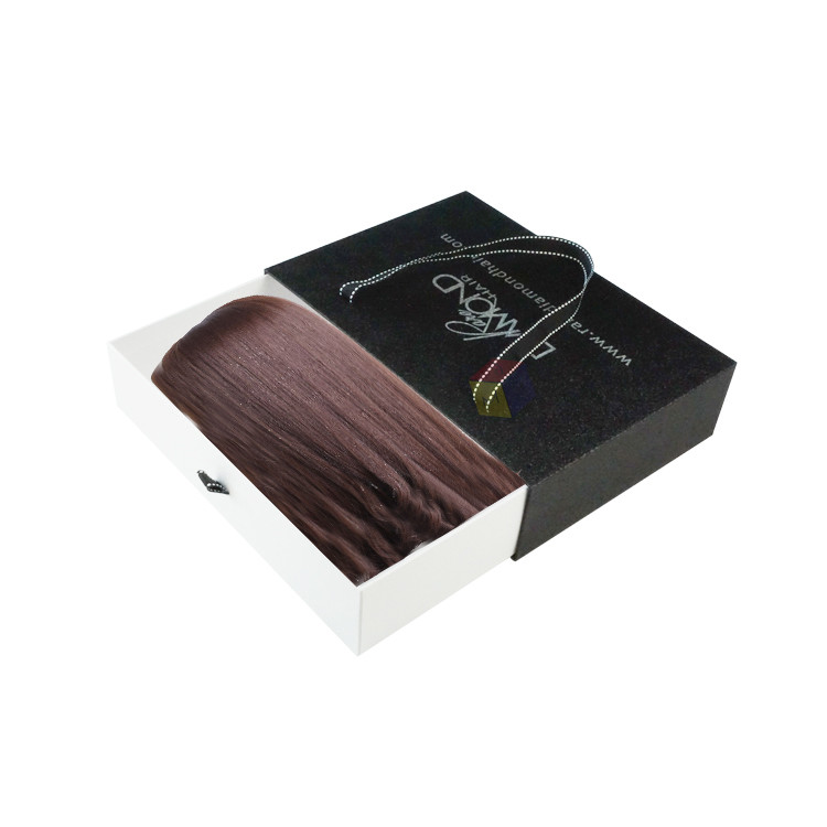 Custom Black Drawer Hair Packaging Boxes With Handle Packaging Boxes For Wigs