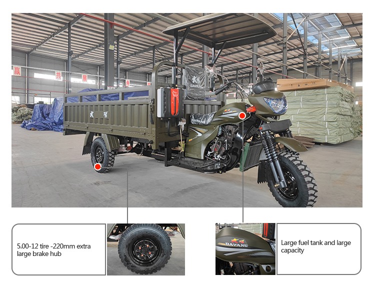 Hydraulic Rear Brake Large Space Adult Gasoline Tricycles with 5 2 Rear Spring Leafs