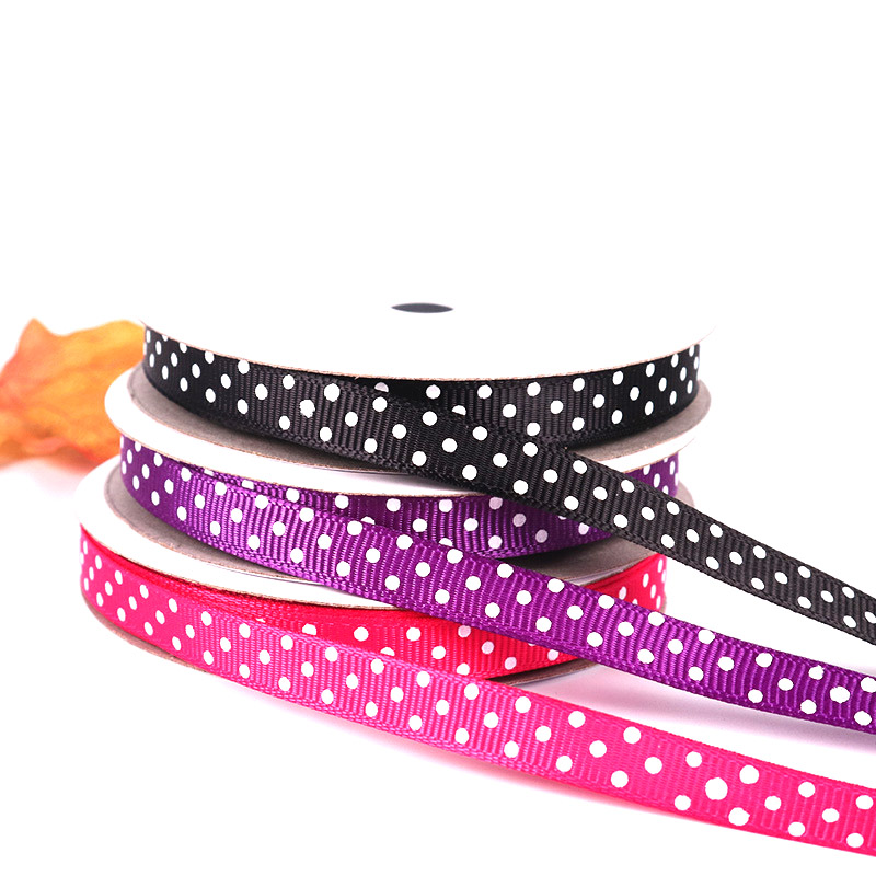 high quality for gift promotion colorful polka dot printed polyester grosgrain ribbon