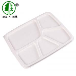 China Disposable Paper Biodegradable Food Trays Bagasse 5 Compartments For School Lunch on sale