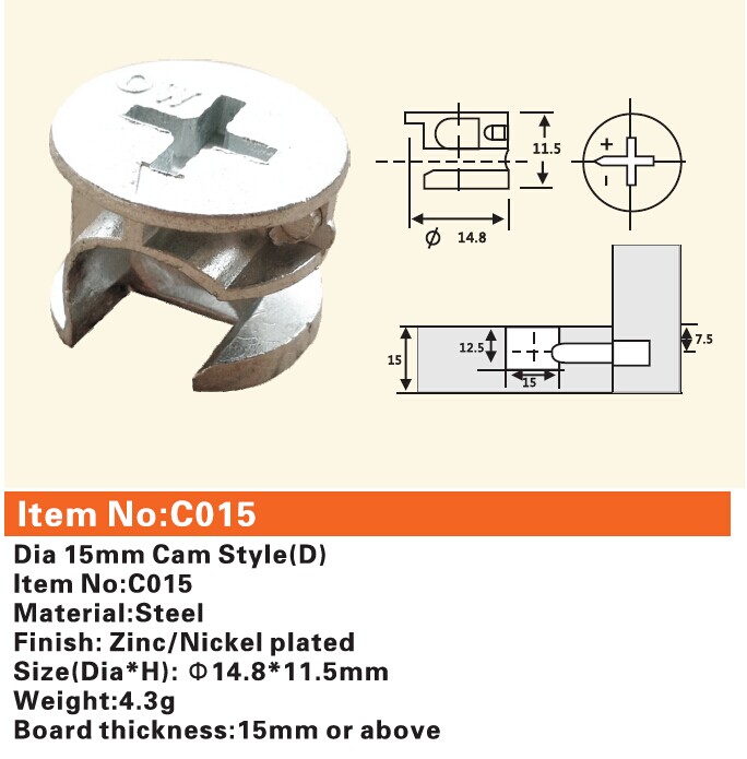 C015 Furniture connecting fittings:Cam connectors