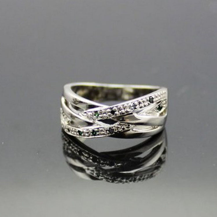 Women Jewelry 925 Silver Green Cubic Zirconia Crossover Ring(FR0146)