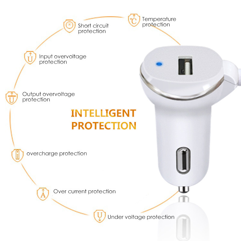 4 USB PORT CAR CHARGER USB+TYPE-C+LIGHTING PORT WITH SPRING CABLE