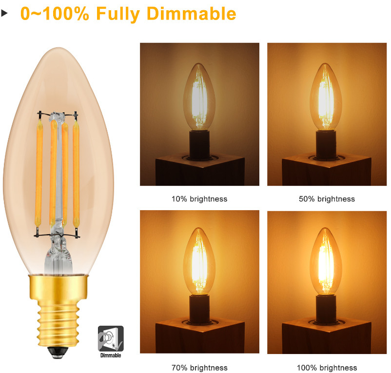 Candelabra Edison Screw Base E12 E14 Vintage Filament Bulb C35 2700k Warm White