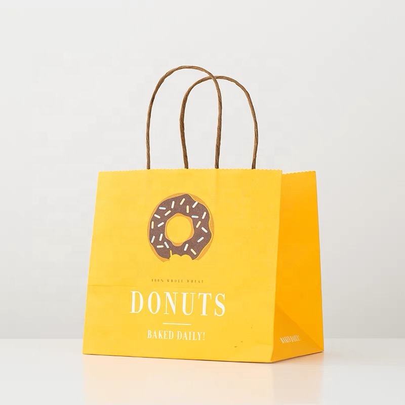 Food Snacks Packaging Hand Length Handle Custom Printed Biodegradable Kraft Paper Bags
