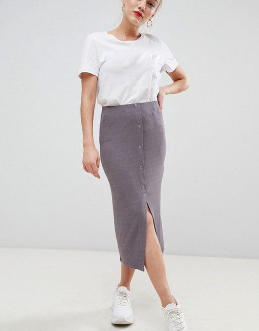 OEM wholesale factory price girls rib popper midi skirt