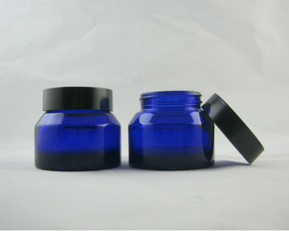 Amber Glass Empty Cosmetic Cream Jar Elegant Black Lid Aluminum Cap