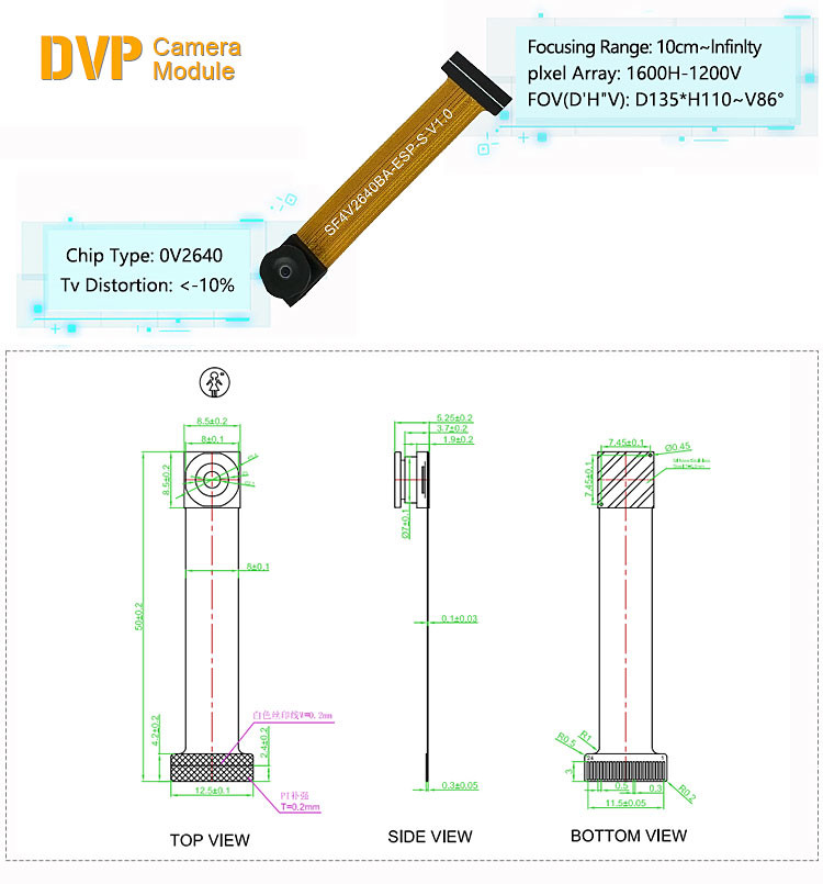 Mini 2MP OV2640 DVP 24 Pin Interface Wide Angle Compact Camera Module