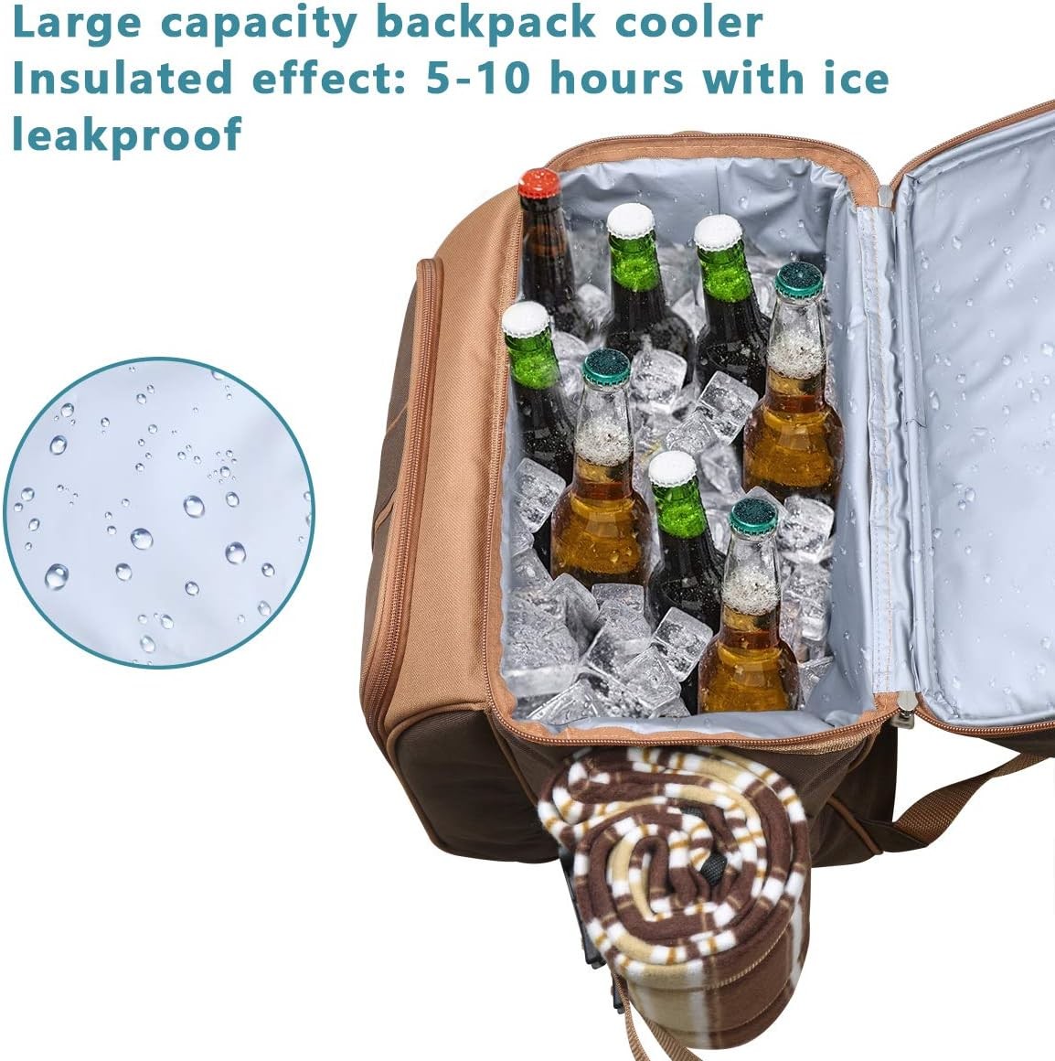 Hap Tim Picnic Backpack Cooler for 4 Person with Insulated Leakproof Cooler Bag, Wine Holder, Fleece Blanket,