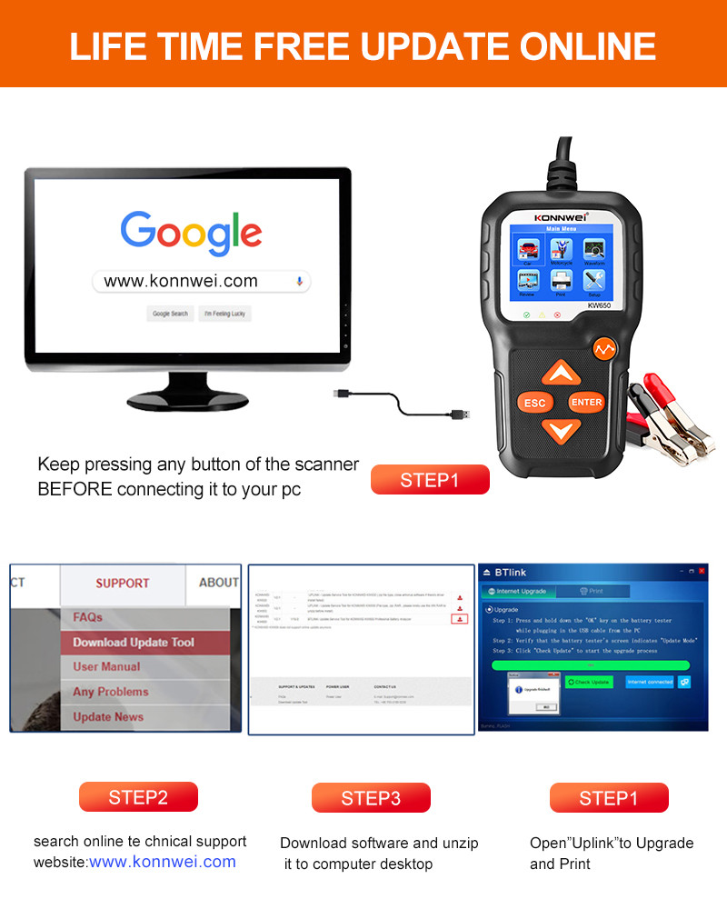 100% Original Konnwei Car Diagnostic Scanner Battery Tester KW650 hot sale in Europe market