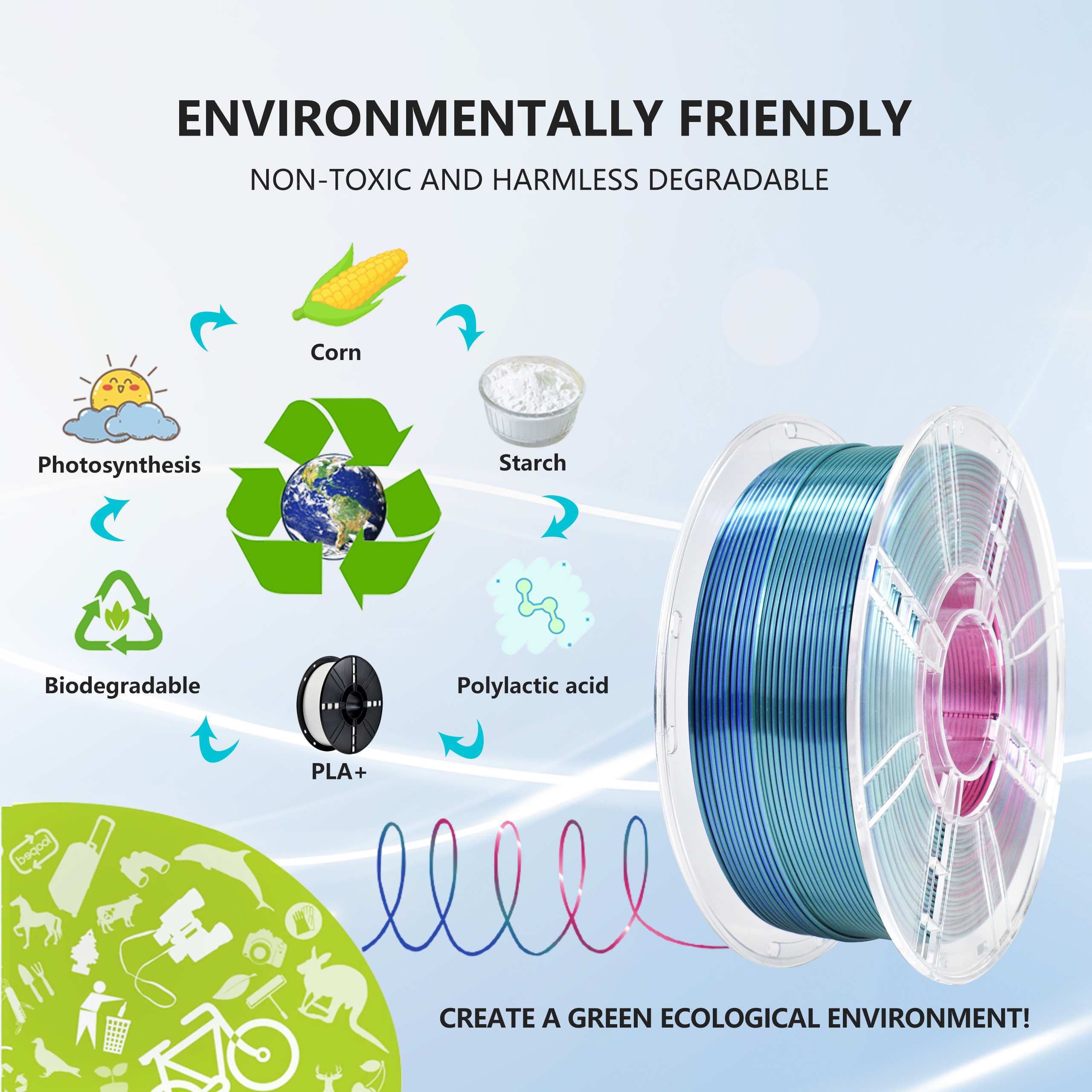 Tri Color PLA Filament For 3D Printer Silk Red Blue Cyan 3d Printing Filament