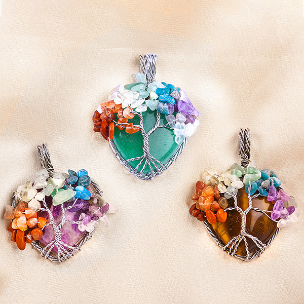 Green Aventurine Spiritual Chakra Meditation Life Tree Heart Chakra Crystal Stone Necklace
