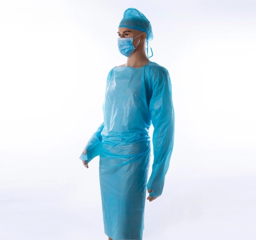 Cast Polyethylene Disposable Blue Gowns With Long Sleeves Open Back Side