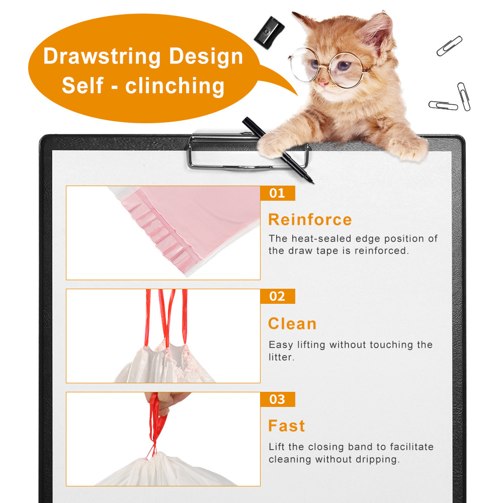 0.013-0.015mm Kitty Litter Box Liners , Large Drawstring Cat Litter Box Bags