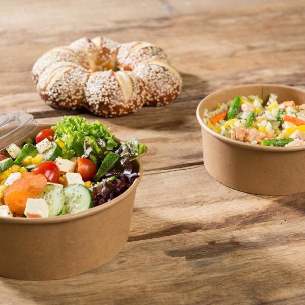 Heat Proof 500ml Disposable Kraft Paper Bowls And Lids Lightweight