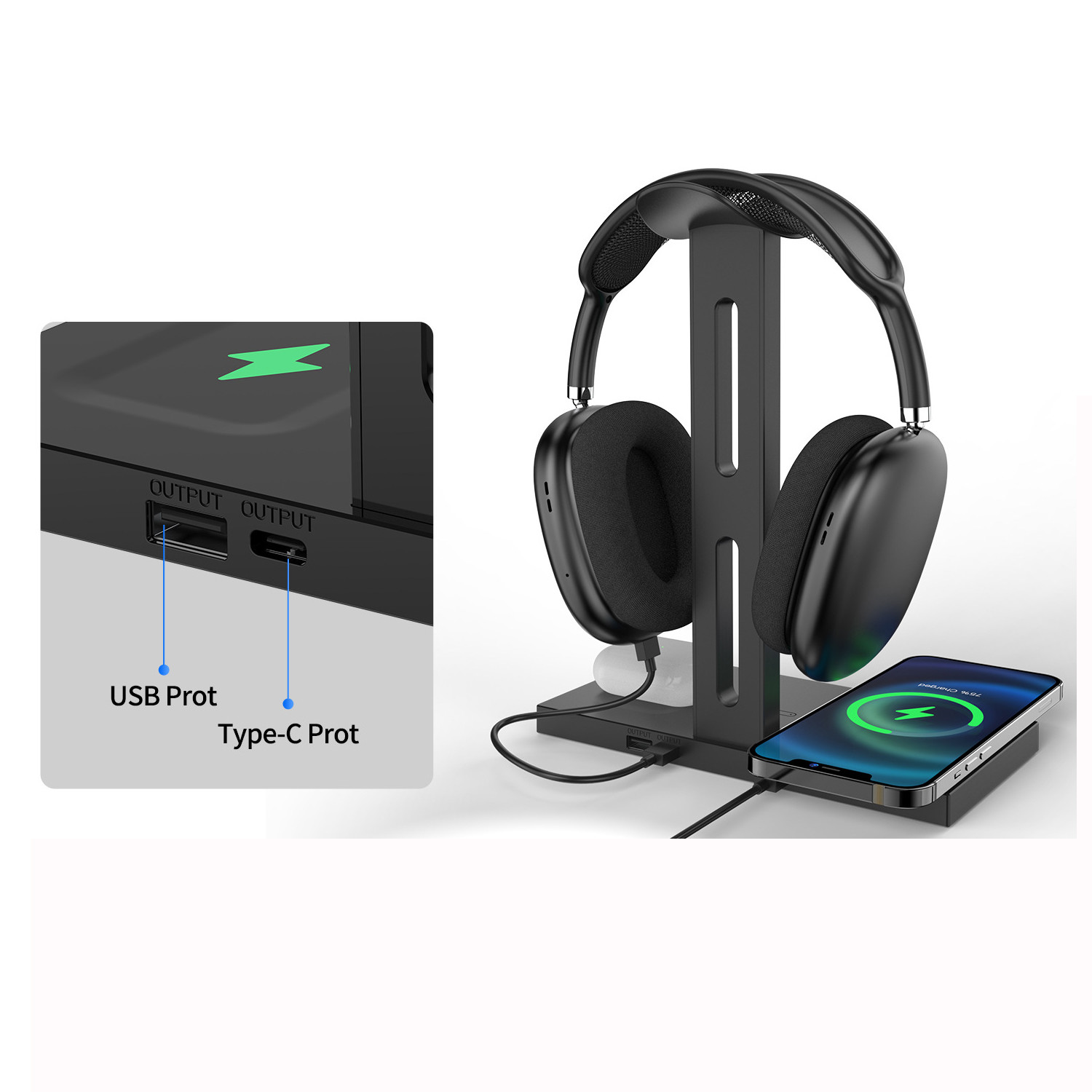 ABS Multiscene Wireless Charger Corporate Gift 3 In 1 Headphone