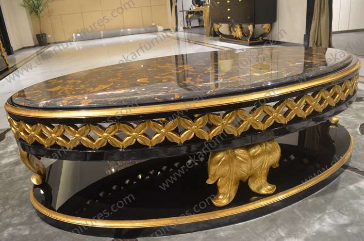 Luxury Royal Antique Gold Square Wooden Shenzhen hand carved Coffee Tables AT-301