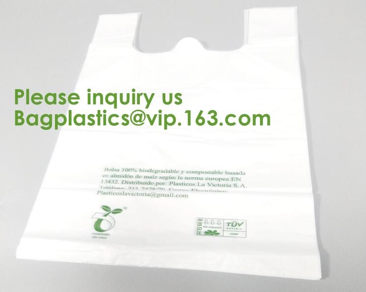 100% Biodegradable Compostable Plastic T-Shirt Vest Bag For Shopping,Home,Decoration,Wedding,Supermarket,Restaurant,Bake