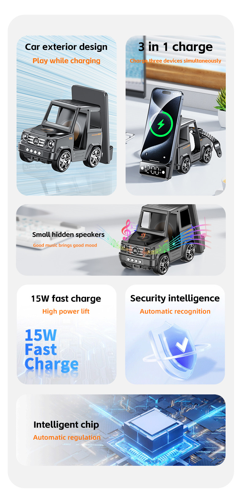 Cool Car Shaped Gray Color Wireless Charger Fast Charging For IPhone Airpods IWatch