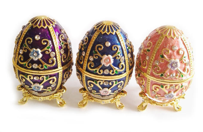 Zinc Alloy Luxury Easter Egg jewelry Box Russian Reticulate Metal Faberge Egg Easter Egg Gift Decorate Box Home Desk
