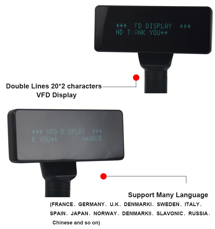 Full Flat  Dot Matrix  Usb Mini Cable Pos Lcd Pole Customer Vfd Display Two Lines