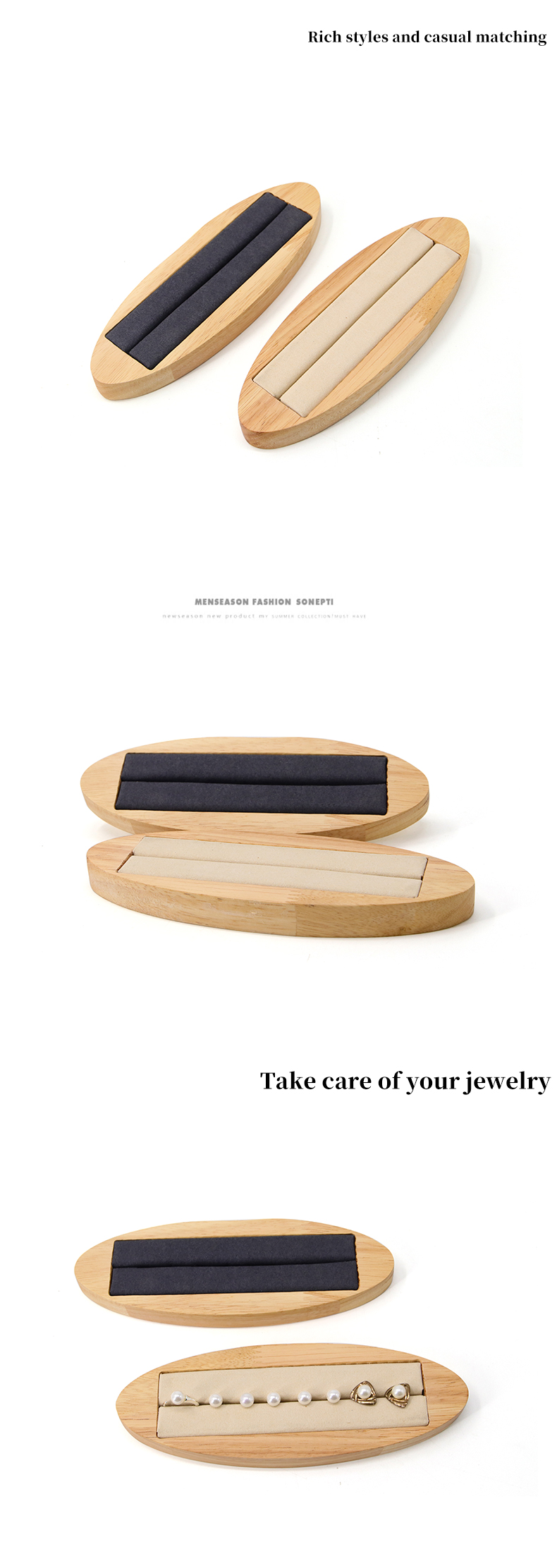 Multipurpose Solid Wood Oval Jewelry Display Plate For Ring Ear Studs Exhibition