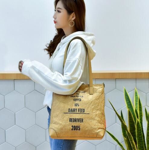 Cheap Lightweight Cheap Brown Custom Made Print Logo Water-proof Tyvek Paper Tote Shopping Bageco reusable promotion gif